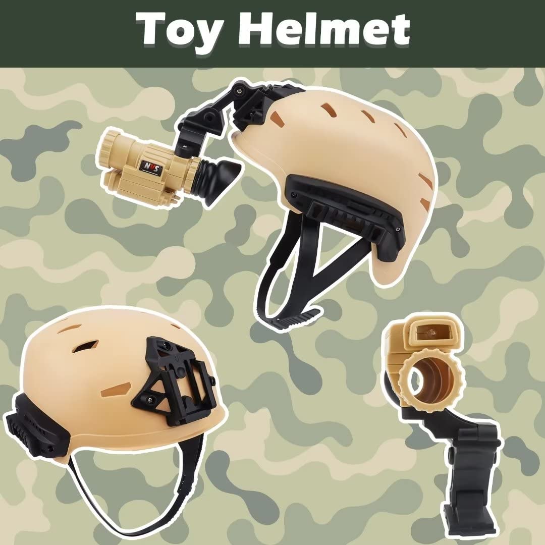 deAO Army Costume for Boys  Military Soldier Gear Accessories with Uniform Helmet and Storage Backpack Halloween Army Combat Costume Police Set Dress Up Toys for Kids Girls