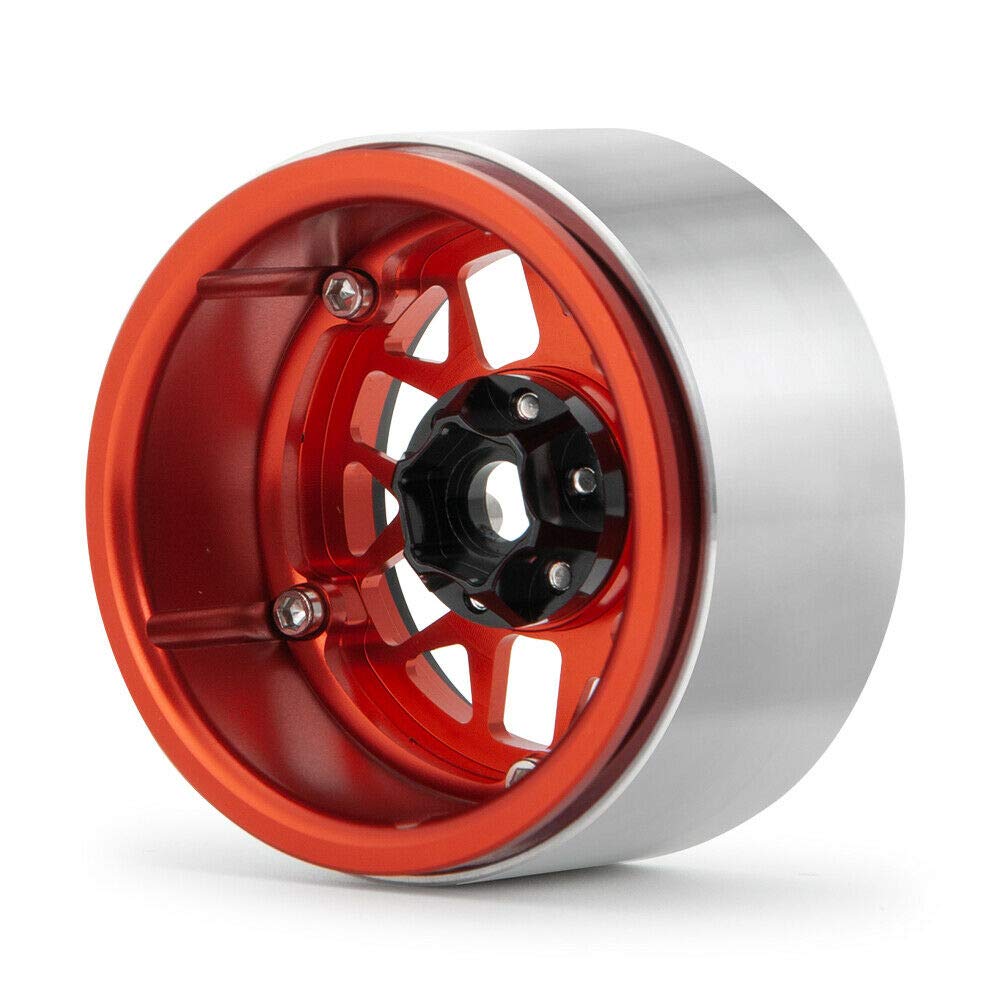 4Pcs 2.2'' Rc Aluminum Beadlock Wheels W/Hubs For For For 1/10 Rc Axial Wraith Rr10 Yeti Scx10 D90 Trx4 Cc01 (Red)