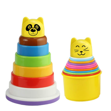 Toy Fun 2 In 1 Stacking Toys For Kids, Stacking Rings And Stacking Cups Educational Set Combo Pack