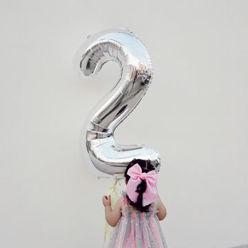 Silver 2 Balloon, Number Balloonss 40 Inch, 2Nd Balloon Number Birthday Decorations, Two Second Birthday Party Supplies, Number