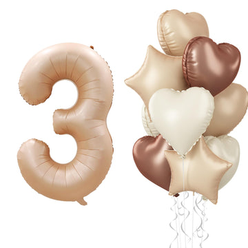 3Rd Birthday Balloons Beige, Large Apricot Tan Foil 3 Number Balloon Decor With Sand White Cream Nude Taupe Helium Heart Star Ba