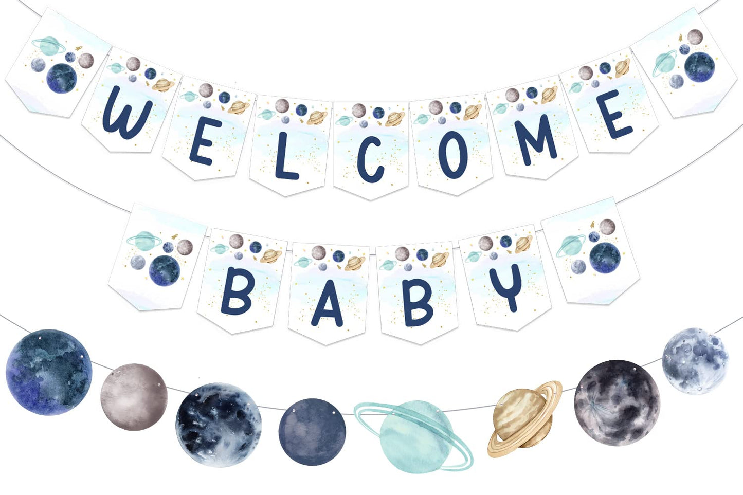 Fangleland Outer Space Baby Shower Banner Garland for Boy, Universe Welcome Baby Banner Decor for Galaxy Planet Themed Party Sup