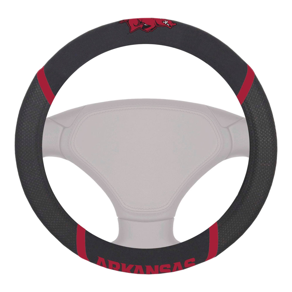 FANMATS 14807 Arkansas Razorbacks Embroidered Steering Wheel Cover Black 15 x 15