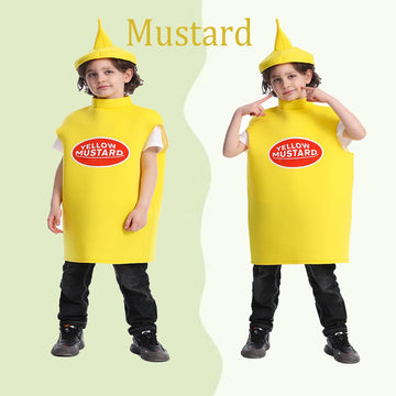 Dsplay Kids Mustard Ketchup Costume Halloween Party (7-9 Years, Yellow)