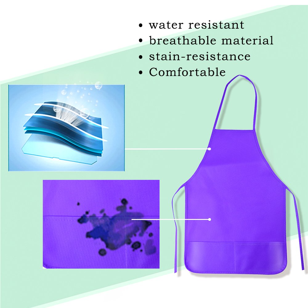 KUUQA Kids Art Apron - 6 Colors, 2 Pockets, 13 x 19, Ideal for Painting, Crafts, Home, Kitchen, Classroom Supplies