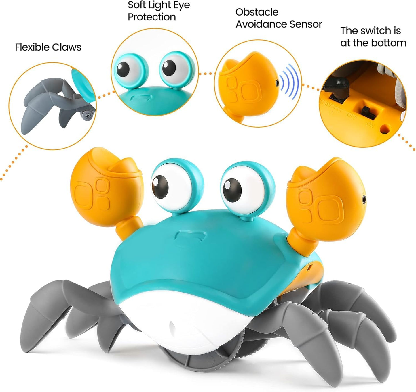 Crawling Crab Baby Toy Infant: Tummy Time Toys For Babies 3 6 9 12 18 24 36 Months, Walking Dancing Sensing Crab For Toddler 1 2 3 4 Year Old, 1St Music Birthday Gifts For Boys Girls