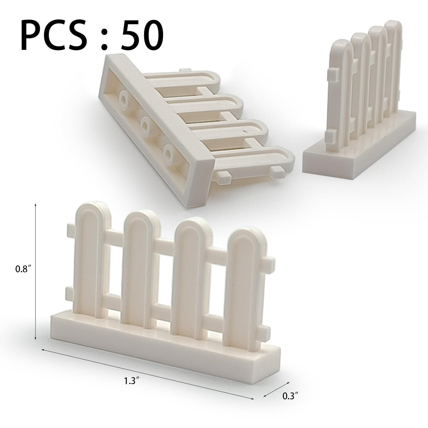 Sprite World Building Block Toy Accessories 1 X 4 X 2 White Picket Fence, Bulk - 50 Pieces Per Package (White)