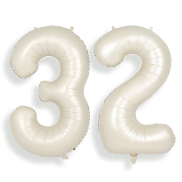 Suwen 40 Inch Large Cream White 32 Balloon Numbers Big Foil Helium Number Balloons 0-9 Jumbo Happy 32Nd Mylar Birthday Party Dec