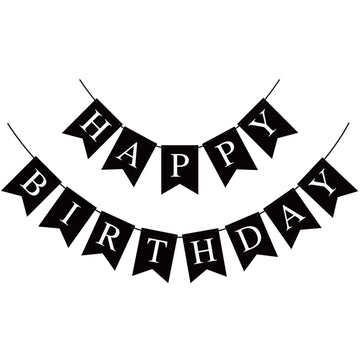 Hooqict Black Happy Birthday Banner Sign For Backdrop Black Birthday Decorations For Men Women Party Supplies Wall Door Banner Garland Bunting Flag