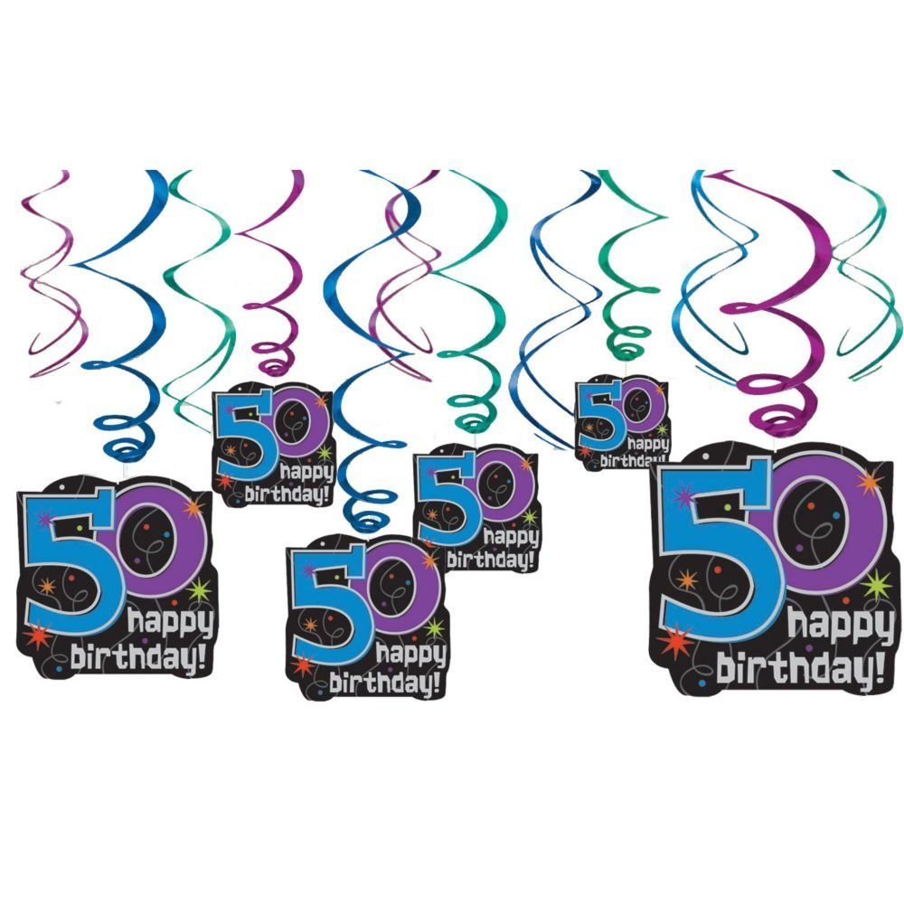 50th Celebration Value Pack Hanging Swirl Decorations, Birthday