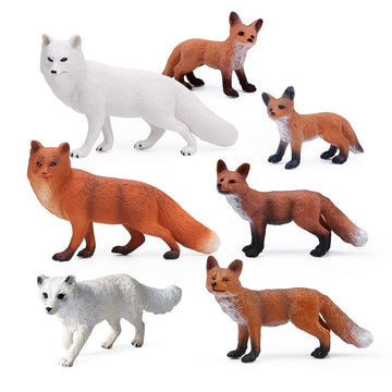 Uandme Fox Toy Figures Set Includes Arctic Fox & Red Foxes Figurines Cake Toppers (7 Foxes)