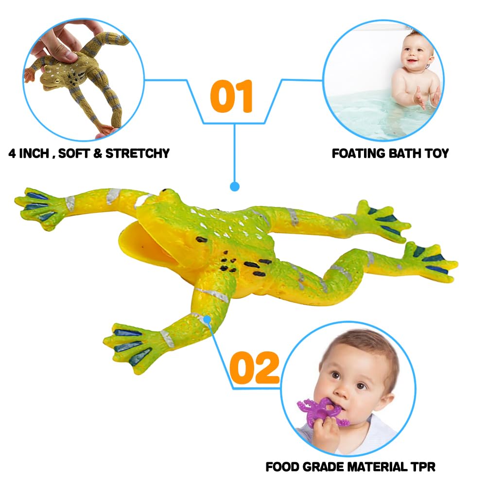 Yeonha Toys 6 Pcs Frog Toy Set - 4.5 Inch Realistic Rubber Frogs, Multicolor, Ideal for Bath Time and Animal Parties