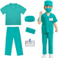 Mizzuco Doctor Costume For Kids,Toddler Nurse Scrubs Halloween Dress Up Cosplay For Boys Girls 3-12 Years (Green, L-130Cm/5-6Yrs