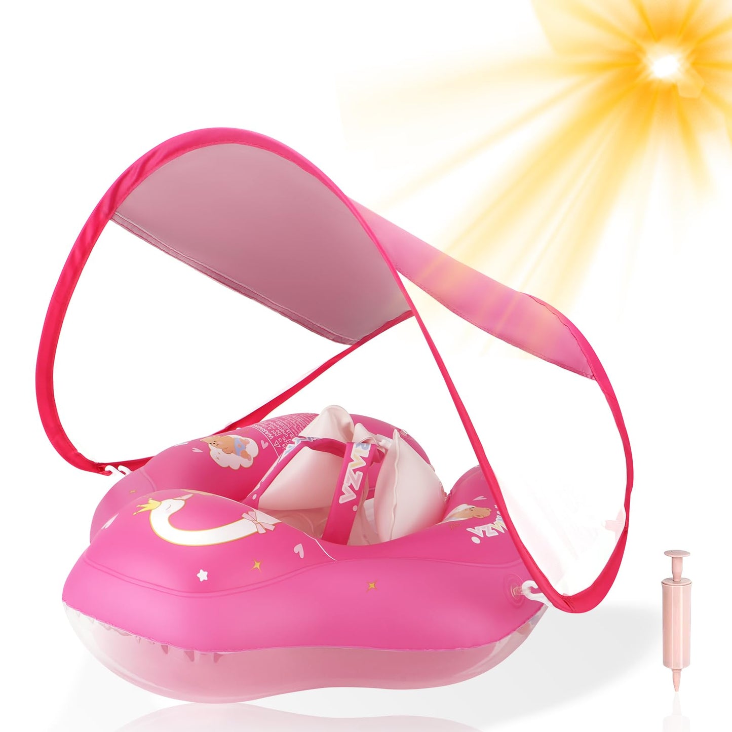 WYRIAZA Baby Pool Float with Canopy  Baby Float for Pool Swimming  Infant Pool Floats with UPF50+ Sun Protection  Infant Floaties with Safety Seat  Newborn Swim Float for 3-36 Months (S (3-12Months))