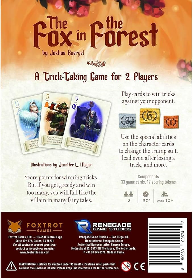 Renegade Game Studios - The Fox in the Forest Card Game (0574RGS)  A Trick-Taking Game for 2 Players  Age 10 and Up  30 min Playing Time  Compact Size is Perfect for Travel  Teen & mature-themed Game Night