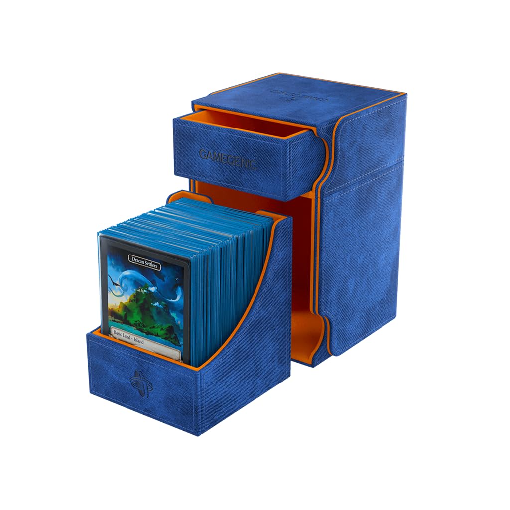 Gamegenic Watchtower 100+ XL Convertible Deck Box limited availability LINE | Double-Sleeved Card Storage | Card Game Protector | Nexofyber Surface | Holds Up to 100 Cards | Blue/Orange Color | Made by Gamegenic