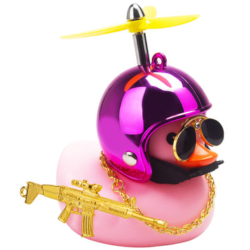 Wonuu Rubber Duck Car Ornaments Pink Duck Car Dashboard Decorations Set With Propeller Helmet, Sunglasses, And Gold Chain. (W-Pink-Gorgeous Rose)