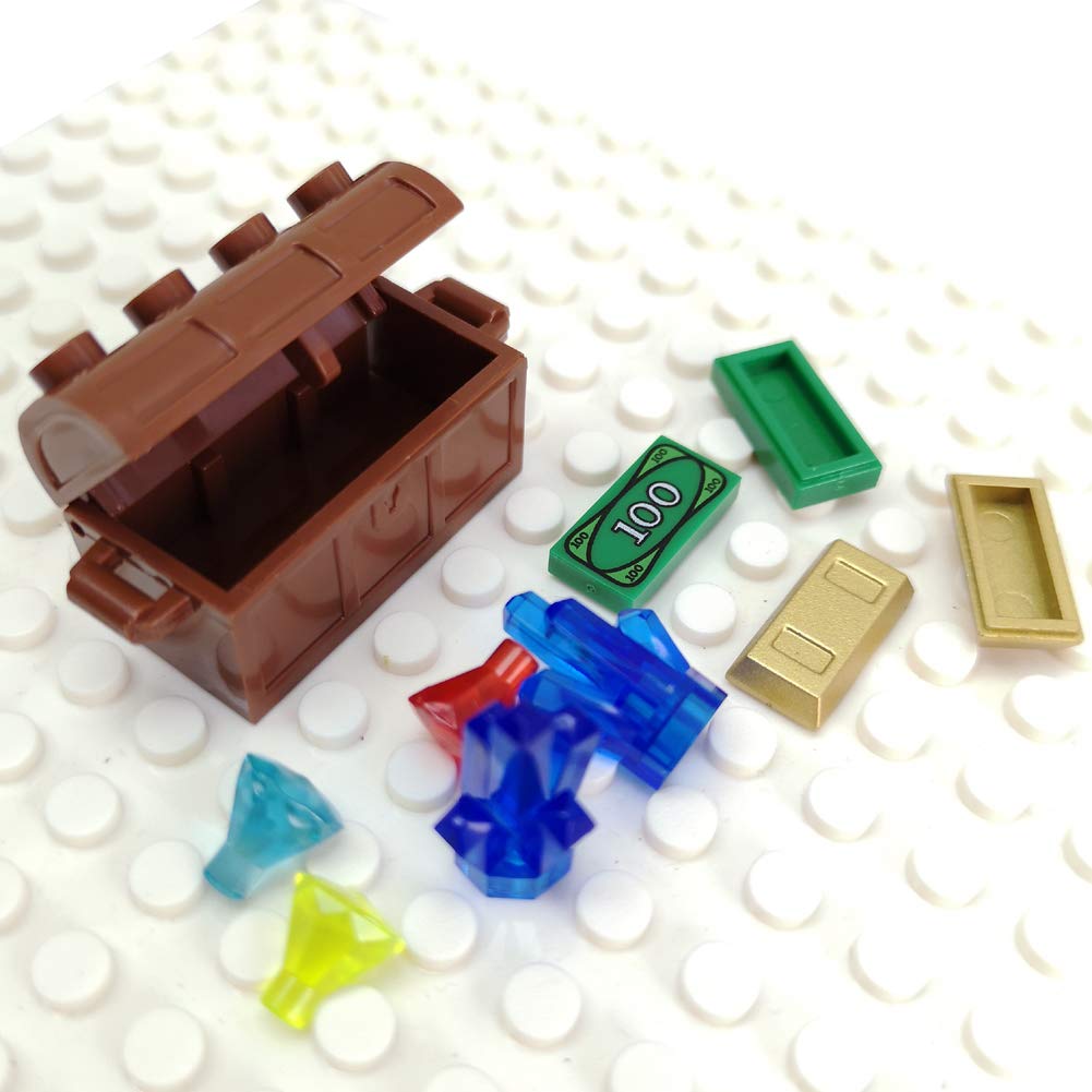 Zhx Treasure Accessories Jewel Chest, Gems Diamonds, Bullion Gold Bar, Crystals, $100 Dollar Bill Cash Toy Pirate Building Blocks Set For Kids 5 6 7 8 Years Old