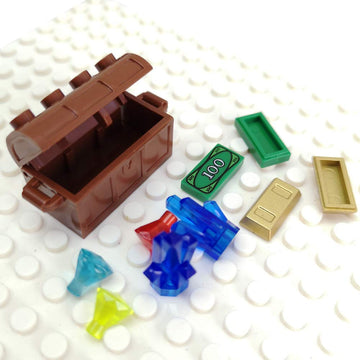 Zhx Treasure Accessories Jewel Chest, Gems Diamonds, Bullion Gold Bar, Crystals, $100 Dollar Bill Cash Toy Pirate Building Blocks Set For Kids 5 6 7 8 Years Old