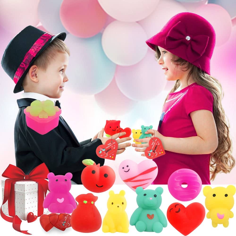 24 Pack Valentines Day Gifts Card With Mochi Squishy Toys Mini Cute Squeeze Toy Stress Reliever Anxiety Packs For Kids Girls Boys Valentine'S Party Favor Valentines Day Cards Gift(Valentine'S Day)