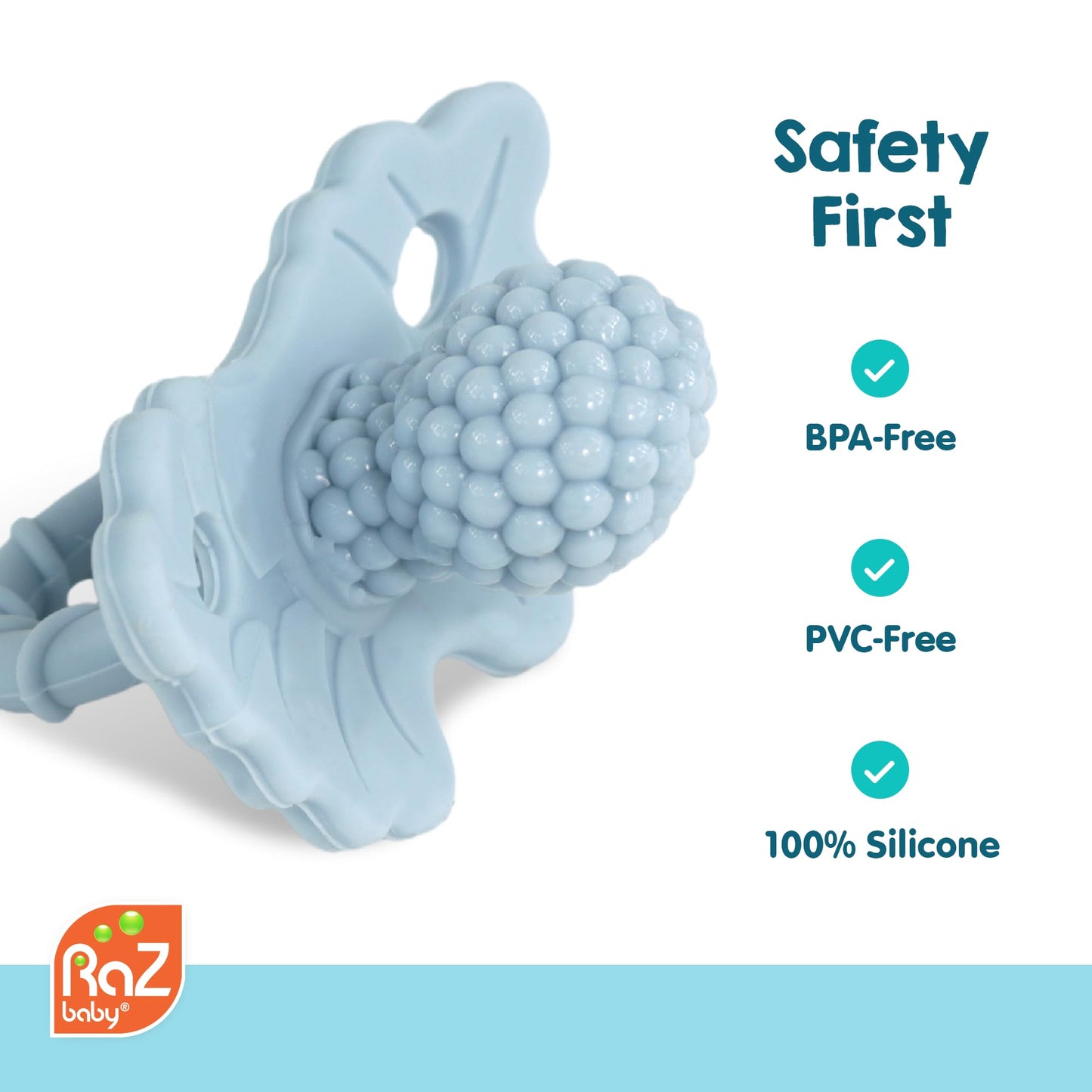 RAZBABY RaZberry Silicone Teether Toy - Hands-Free Design, BPA Free, Cookies & Cream, 1 Count