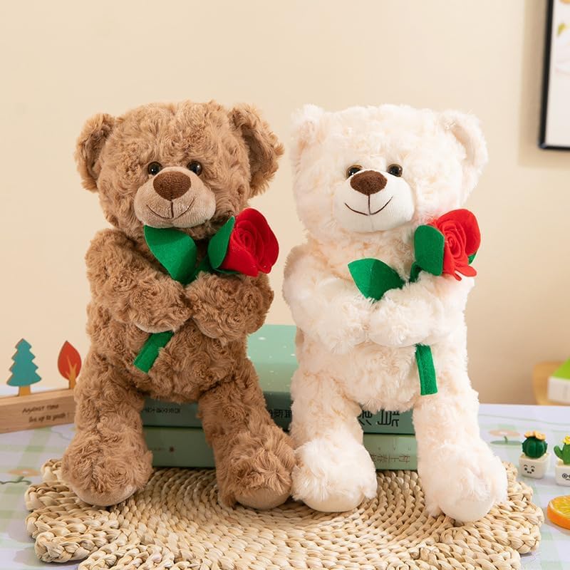 Wgxzyq Teddy Bear Stuffed Animal With Rose, Soft Cuddly Stuffed Plush Bear, Gifts For Kids Baby Toddlers On Baby Shower, Valenti