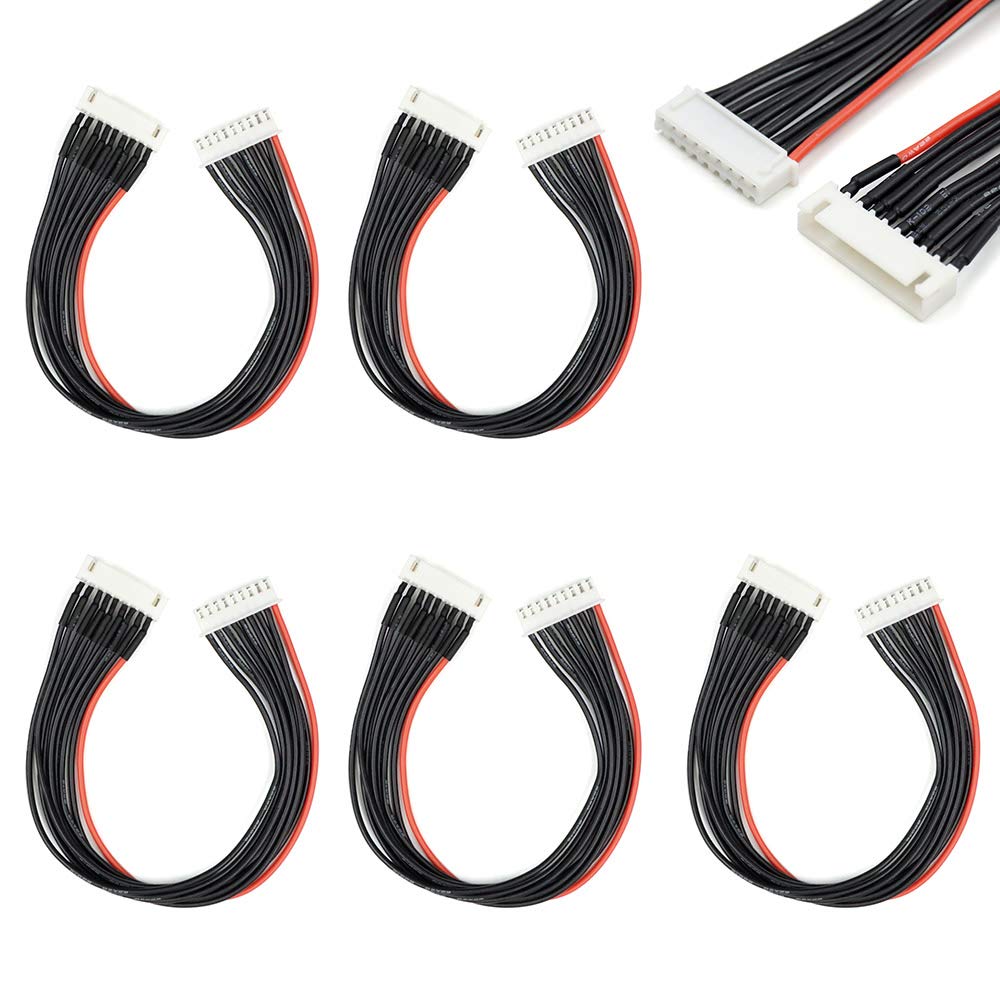 Elechawk 9 Pin Jst-Xh 8S Balance Plug Extension Lead Wire 200Mm 5 Pcs For Lipo Battery Balance Charging 22Awg Silicone (8S)