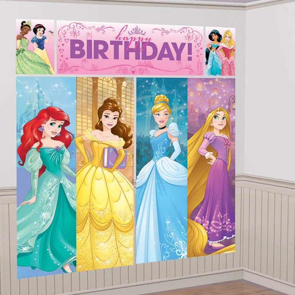 Amscan Disney Princess Dream Big Birthday Party Scene Setters Wall Decorating Kit (5 Piece), Multicolor, 59 x 65