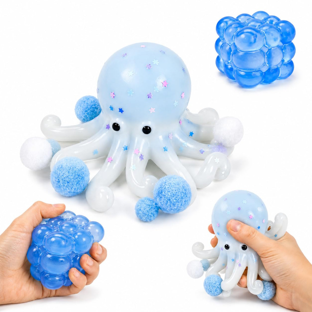 2Pcs Taba Squishy, Squishy, Two Piece Blue and Squid Sensory Toys, Fidgeting at Office or Classroom, Travel for Long Journeys, P