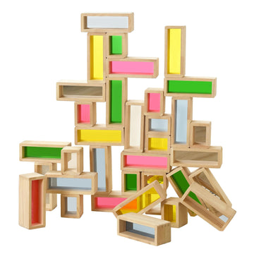 Xylolin Large Wooden Building Blocks Set For Toddlers, 36 Pcs Rainbow Big Window Hollow Blocks Set For Kids, Sensory Indoor Wood