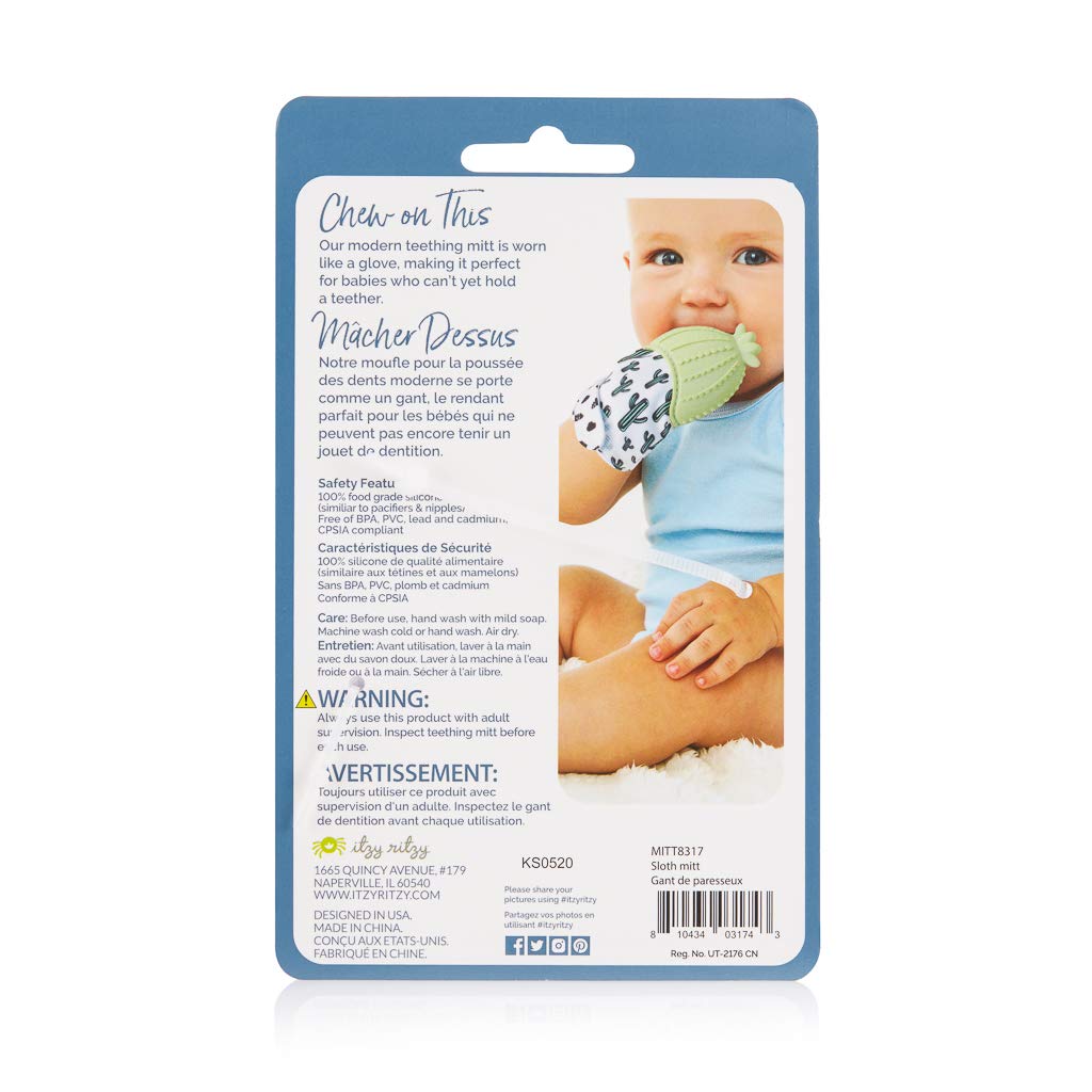 Itzy Ritzy Silicone Teething Mitt - Adjustable Crinkle Sound Toy for Infants - 1 Count - Sloth