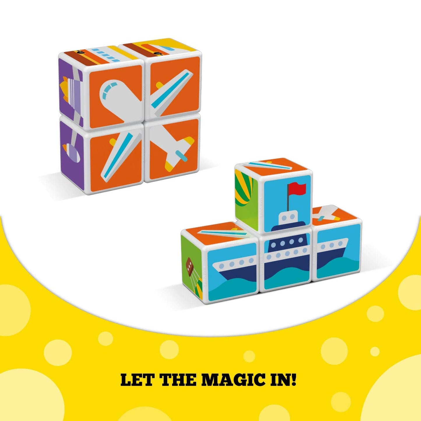 Geomag Magicube Transport 4-Piece Magnetic Stacking Cubes Building Set, Toddlers & Kids Ages 1.5 And Up, Stem Educational Toy, Swiss-Made, Creativity, Imagination, Learning, 6 Adorable Building Ideas