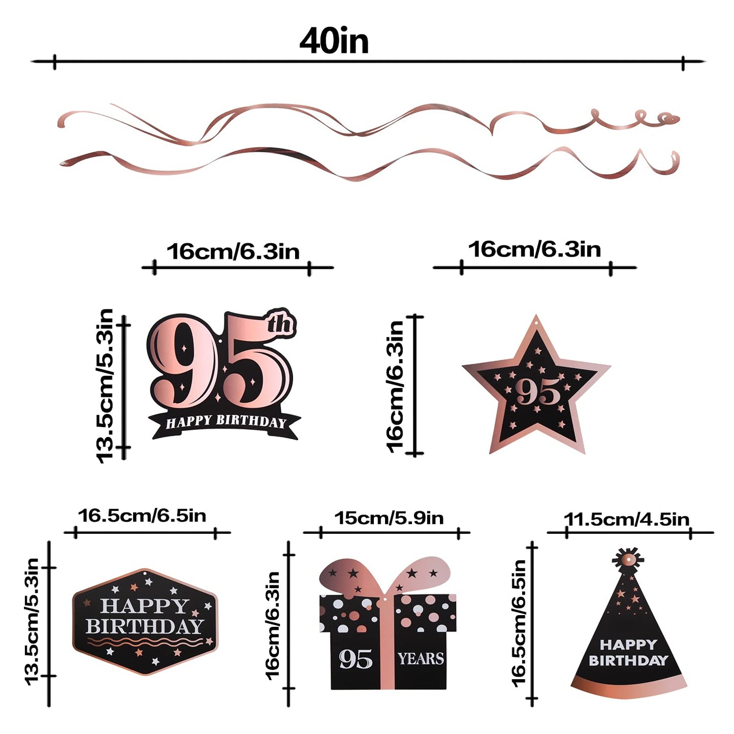 LINGTEER Happy 95th Birthday Rose Gold Swirls Streamers - Cheers to 95th Birthday 95 Years Old Bday Party Hanging Decorations.