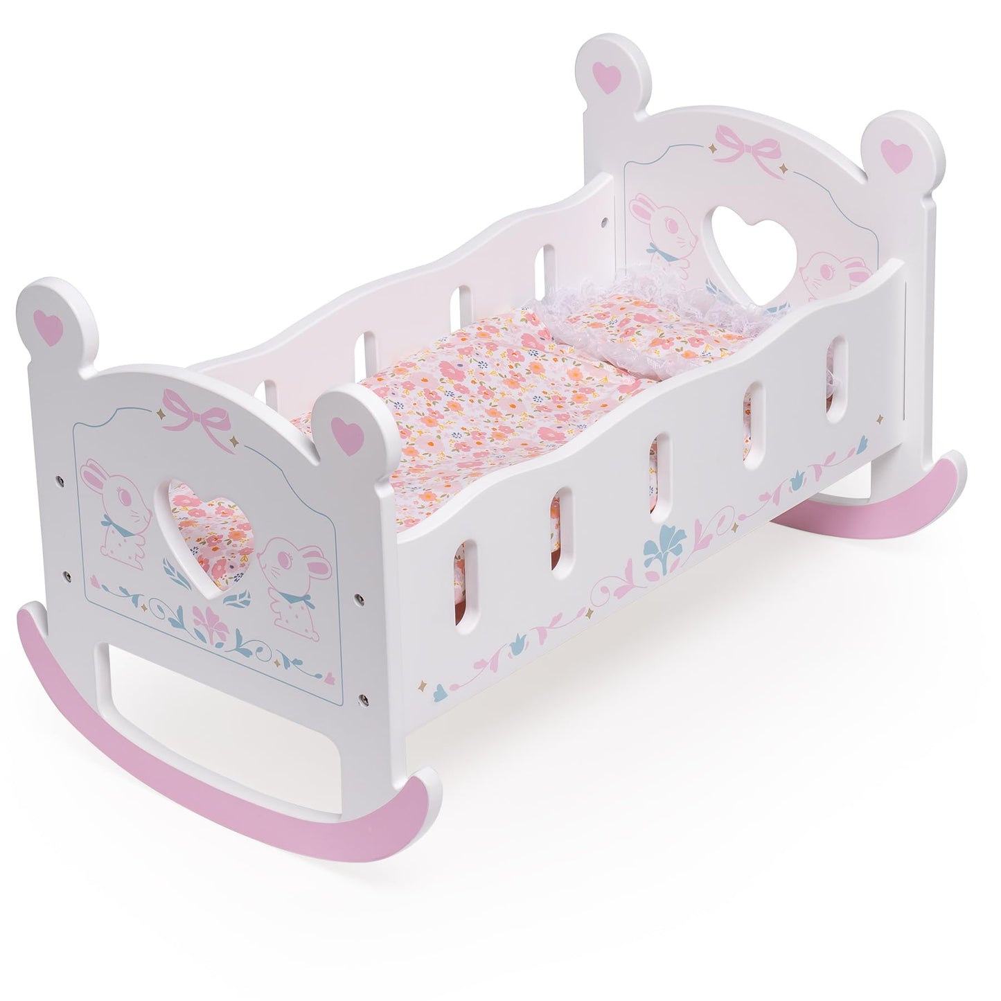 Robud Wooden Baby Doll Crib, Baby Doll Bed Toys, For Dolls Up To 18 Inch, Doll Accessories - With Mattress, Pillow, Quilt, Gift For Boys & Girls, Ages 3+