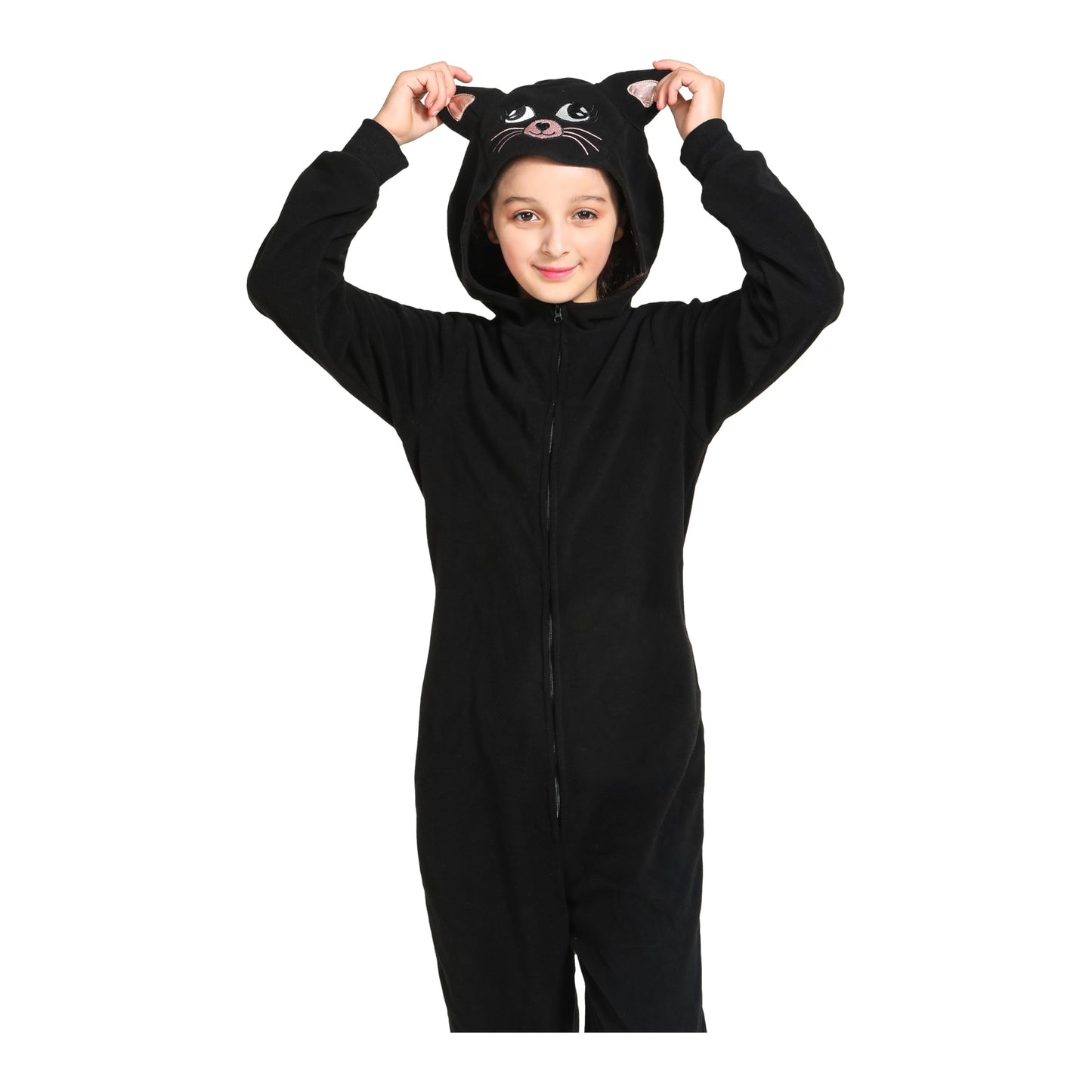 Leadtex Child Black Cat Costumes Zipper Cartoon Cat Onesie Pajamas Costume Halloween Cosplay Jumpsuit For Kids,S4-6