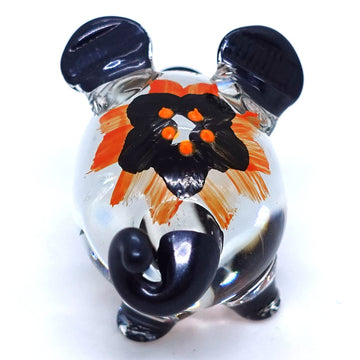 Sansukjai Pig Tiny Miniature Figurines Animals Hand Blown Glass Art Collectible Gift Decorate, V1 (Floral Metallic Orange)
