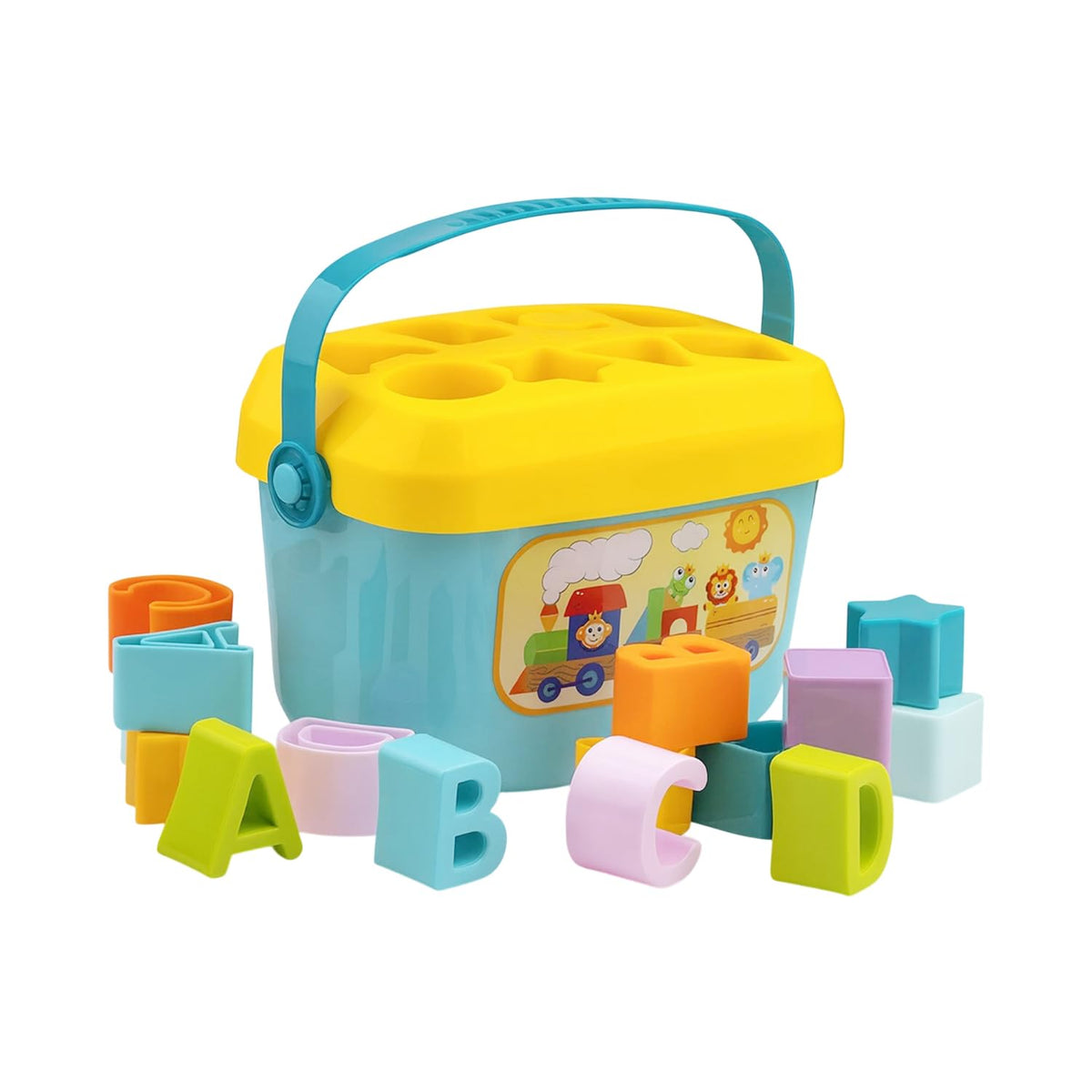 Bambolu Baby First Blocks, Alphabets And Shape Shorter Multicolor Blocks Set Bucket For Baby Fun With Learn Activity, Montessori