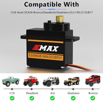 EPINON Emax Servo ES08MAII 12g Analog RC Servo for SCX24 Bronco/JLU/C10/Gladiator - Aluminum, 1PCS