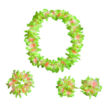 Hawaiian Luau Hula Grass Skirt With Large Flower Costume Set For Dance Party Decorations Favors (32'' - Green)