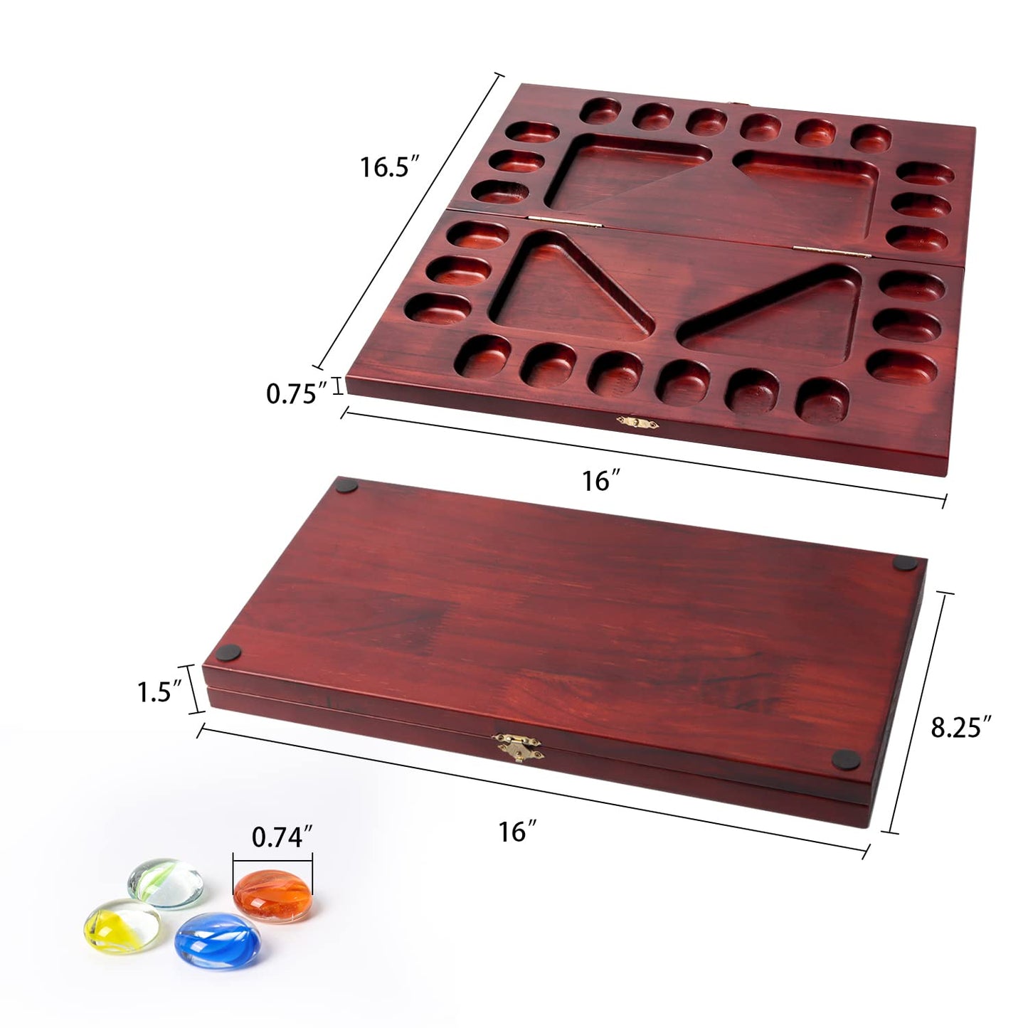 GSE Games & Sports Expert 4-Player Mancala Board Game, Folding Wooden Set with Multi-Color Glass Stones, Mahogany Finish
