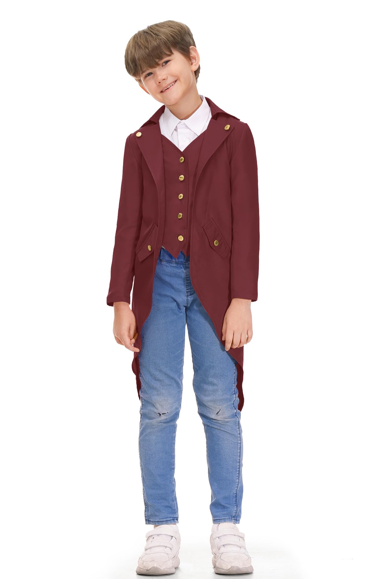 Halloween Boys Medieval Wily Wonk Renaissance Steampunk Jacket Retro Gothic Tailcoat Burgundy 4 Years