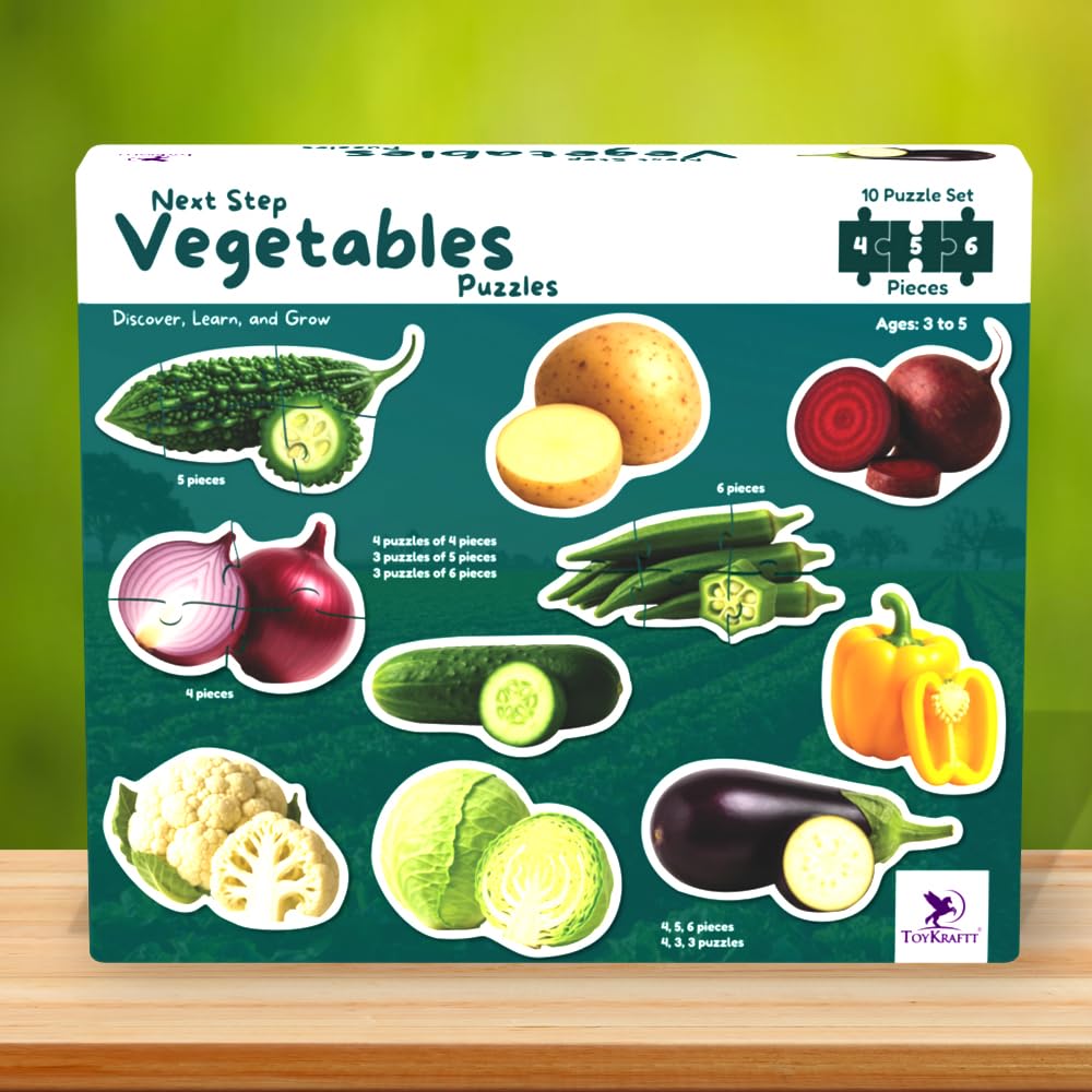 Toykraftt Next Step Vegetables Jigsaw Puzzle Set For Kids Age 3-4 Years - 10 Puzzles (4, 5, 6 Pieces) - Learn Cauliflower, Carro