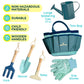 Kinderific Gardening Set for Kids - Tool Kit with Tote Bag, Spade, Watering Can, Rake, Fork, Trowel & Gloves - Blue - Model KM1GS06Y