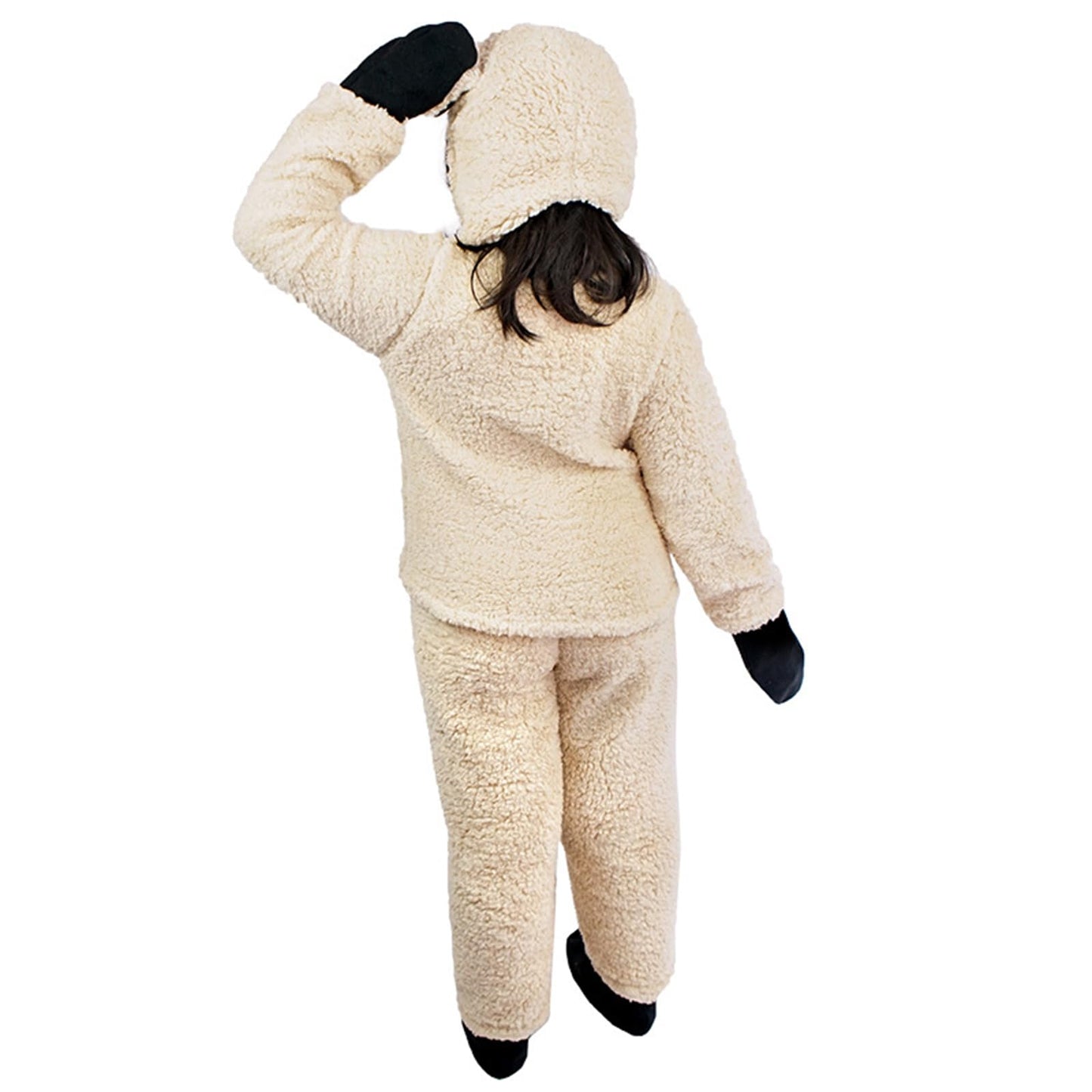 Feibel Kids Sheep Costume Fuzzy Little Lamb Halloween Christmas Outfit Long Sleeve Top + Pants + Hat + Gloves + Socks (Beige, L)