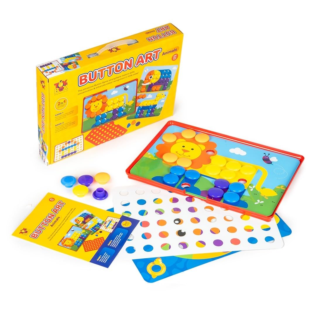Toysbox Button Art Animals 2In1 Pictures & Patterns Creating Learning & Educational Kit For Kids 3+ Years