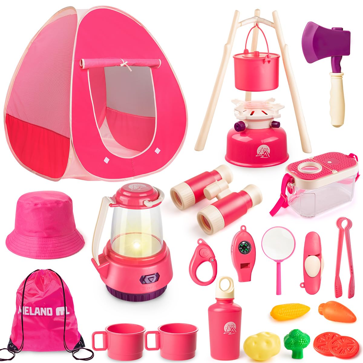 Meland Kids Camping Set For Girls - Camping Tent Toys For Girls Indoor Outdoor Pretend Play, Christmas Birthday Gift Idea For To