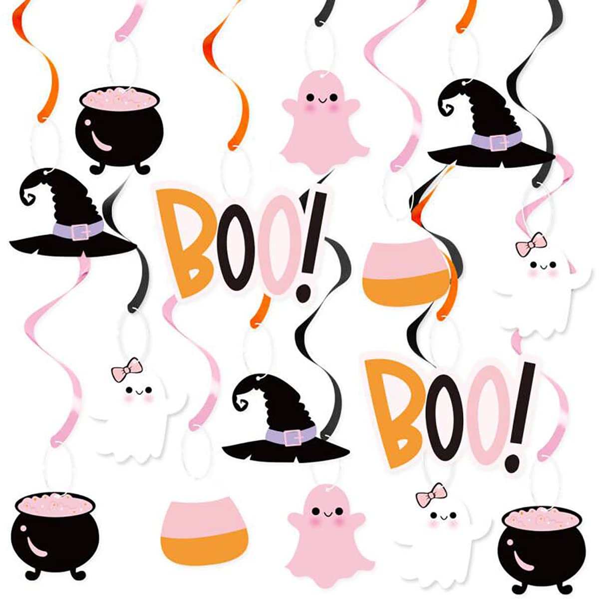 20Pcs Halloween Party Hanging Swirl,Cute Pink Ghost Sugar Bat Boo Ceiling Hanging Streamers for Halloween Baby Shower,Kids Hallo