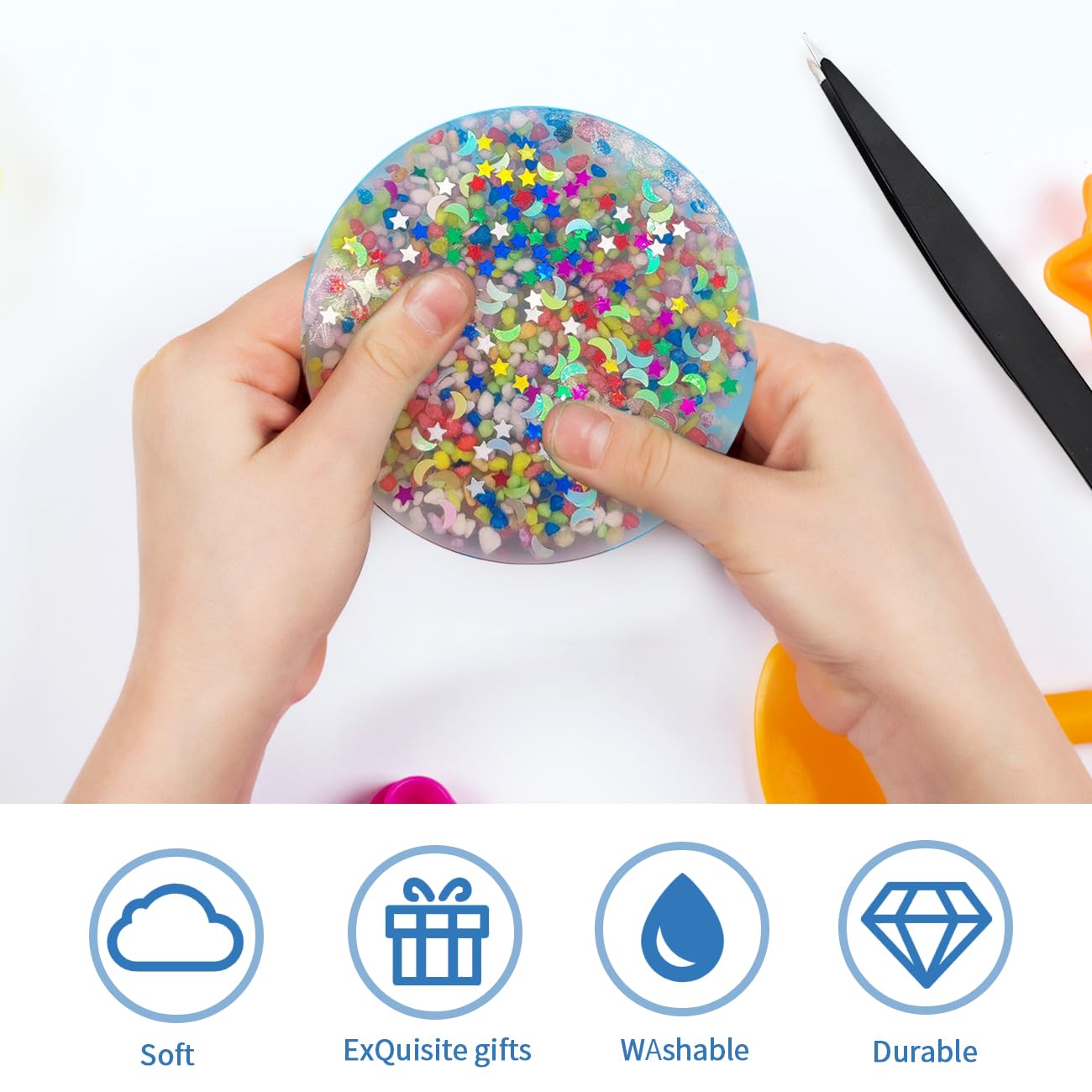 Skin Picking Fidget Toys 2Pcs 3.35 Inch Picky Pad with Tweezer Soft Silicone Skin Picking Fidget Toys Party Toy and Relax Anxiety Toy for mature-themed (Multi-Colored-New)