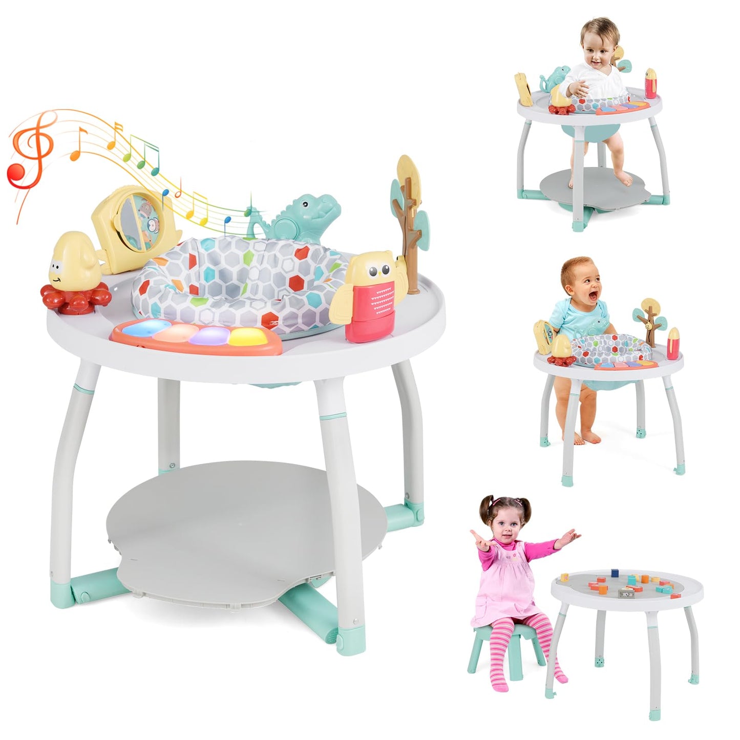 Honey Joy Baby Activity Center, 5 In 1 Infant Jumper & Standing Play Table W/ 360 Rotary Seat, 6 Toys, 3 Adjustable Heights, Lig