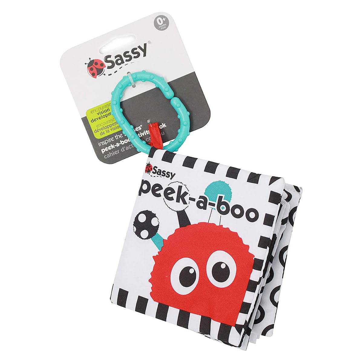 Sassy Peek-A-Boo Activity Book With Attachable Link For On-The-Go Travel, Sensory Play, Black & White, Ages 0+ Months